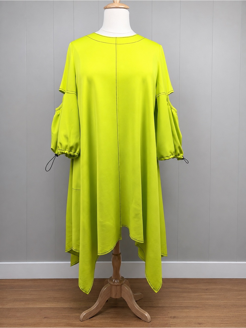 IC Collection Neon Chartreuse Cut Out Balloon Sleeves Handkerchief Dress XXL NWT